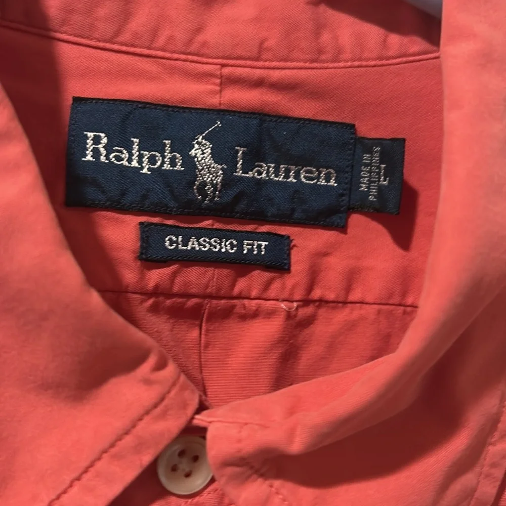 Ralph Lauren mens Classic Fit Button Down Short Sleeve Shirt size L coral pink